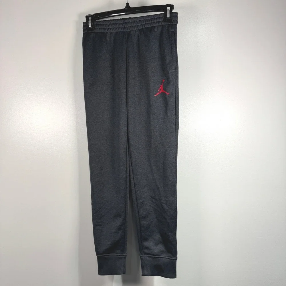 Jordan Dri-FIT Joggers Charcoal Gray Red Jumpman Sweatpants Boys Med 10-12